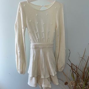 Fashion Nova knit pearl romper with zipper and tie